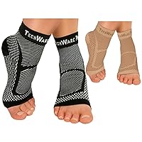 TechWare Pro Ankle Brace Compression Sleeve - Relieves Achilles Tendonitis, Joint Pain. Plantar Fasciitis Sock with Foot Arch Support. 2 Pair Bundle Black & Beige S/M Size