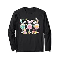 Funny Wine Glasses Bunny Ears With Egg Basket Spring Long Sleeve T-Shirt
