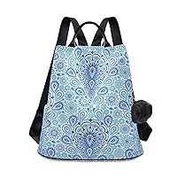 ALAZA Blue Diamond Boho Paisley Style Backpack Purse for Women Anti Theft Fashion Back Pack Shoulder Bag