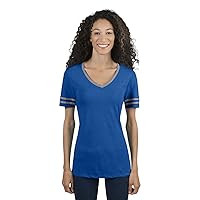 Women's Tri-Blend V-Neck T-Shirt, True Blue Heather/Oxford, XXL