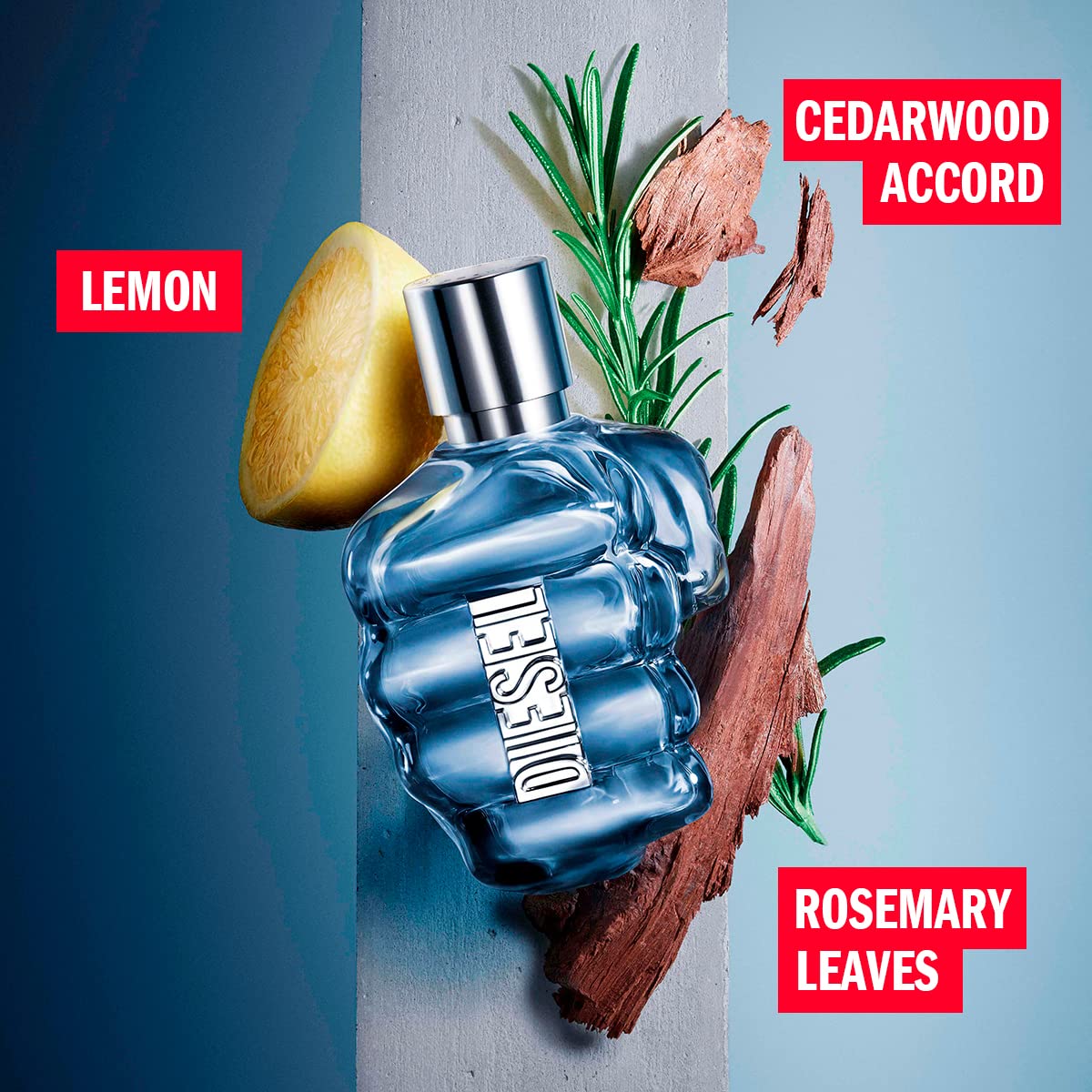 Diesel Only The Brave Eau De Toilette Spray Cologne for Men - Cedarwood Accord, Lemon & Rosemary Leaves