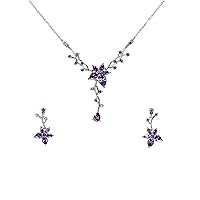 Faship Gorgeous CZ Crystal Floral Necklace Earrings Set