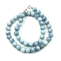 Natural Aquamarine Dyed B Gemstone Round Beaded Stretchable 15.5 Inches Choker Necklace For Girls and Women, Unisex Necklace, Beaded Necklace For Gift, Christmas Gift, Charm , Bye Bye