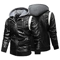 Leather Jacket Men Faux Leather Jacket With Hood Vintage Slim Motorcycle Jacket Casual Warm Winter Coat With Pocket