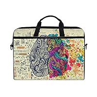 Left Right Human Brain Art Vintage Laptop Case Bag Sleeve Canvas Portable/Crossbody Briefcase Convertible w/Strap Pocket for Macbook Air/Pro Surface Dell ASUS hp lenovo 15-15.4 inch
