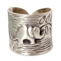 NOVICA Artisan Handmade Sterling Silver Wrap Ring Fair Trade Elephant Theme No Stone Thailand Aluminum Gray Glacier Grey Animal Themed [ring Front 0.7 in W Band Width 4 mm W] 'Thai Forest Elephant'