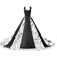 YINGJIABride Satin and Snowfall Camo Country Wedding Dresses Ball Gown Reception Ball Prom Gown with Straps