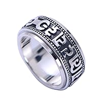 Vintage Real 925 Sterling Silver Buddhist Om Mani Padme Hum Spinner Ring for Men Women Size 6.5-13.5