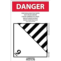 NMC NA2212AL Danger – Contains Asbestos FIBERS May Cause Cancer Label - 4 in. x 6 in. PS Paper Danger Label with Graphic, White/Black Text on Red/White Base