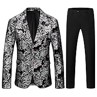 Mens Suit Slim Fit 2 Piece Formal Skinny Floral Tuxedo Suit Set Shawl Lapel for Wedding Dinner Party