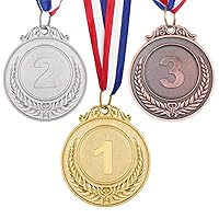 Metal Award Medals with Neck Ribbons 3Pcs Gold Silver Bronze Medals Winner Medals for Sports Competitions Party Favors
