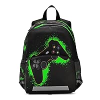 ZOEO Preschool Backpacks, Green And Black Video Game Kids' Bookbags Elementary Kindergarten Daypack, Chest Strap for Boys Girls