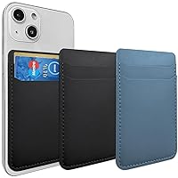 Phone Card Holder, 3Pack iPhone Wallet Stick on, Strong Adhesive Credit Card Holder for Back of Phone Case Compatible with Most Smartphones - Black,Blue