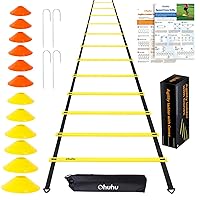 Agility Ladder Speed Training Set: Ohuhu 12 Rung 20ft Soccer Training Equipment for Kids with 12 Cones, 4 Steel Stakes, Instruction Manual & Carrying Bag for Football Exercise Sports Footwork Training