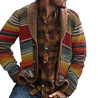 Men's Pattern Knitted Cardigan Sweaters Shawl Collar Button Knit Sweater Printed Long Sleeve Open Front Cardigans