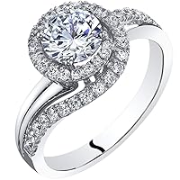 PEORA Solid 14K White Gold Bridal Engagement Ring for Women, Swirl Solitaire, 1.20 Carats total, Round Brilliant Cut, F-G Color, VVS Clarity, Sizes 4 to 10