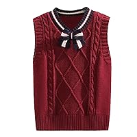 FEESHOW Little Kids Girls Casual Argyle Plaid Sweater Vest Toddler Sleeveless Thermal Warm School Uniform
