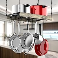 MAWEW Pot Rack Hanging,pot hanger,Hanging Pot Rack Ceiling Mount,Vintage Pot Hangers for Kitchen Ceiling,The Terfect Combination of Iron and Wood Pot Hanger,Measures 24 x 13 x 2.4 Inches.(Grey)