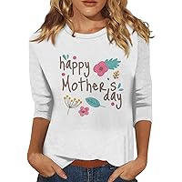 3/4 Sleeve Tops for Women Round Neck Floral Printed Plus Sized Summer T Shirts Casual Y2K Cute Blouse