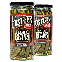 Foster's Pickled Green Beans- Red Pepper- 16oz (2 Pack) - Pickled Green Beans in a Jar - Traditional Pickled Vegetables Recipe for 30 years - Gluten Free- Pickled Green Beans Spicy - No Preservatives
