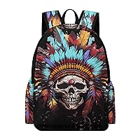 American Indian Skull Chief Laptop Backpack for Women Men Cute Shoulder Bag Printed Daypack for Travel Sports Work, 42x30x15cm