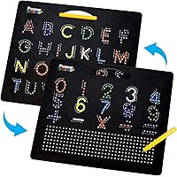 PicassoTiles Magnetic Drawing Board + Letter Number Freestyle Writing, 12x10 inch Large 748 Bead Magnet Tablet Pad Erasable Reusable Writing Playboard, Open-Ended Learning Erasable Reusable Playset