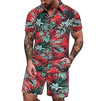 EISHOPEER Men's Flower Button Down Hawaiian Sets Casual Short Sleeve Shirt and Shorts Outfits