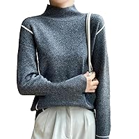 100% Wool Sweater Women's Half Turtleneck Pullover Autumn and Winter Contrast Color Knitted Bottoming Shirt