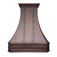Natural Beautiful Copper Stove Range Hood with Powerful Range Hood Inserts, Stainless Steel Vent, Lights & Baffle Filter, 30
