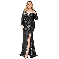 Ever-Pretty Women's Plus Size Long Sleeve Slit Sequin Maxi Evening Dresses 0824-PZUSA