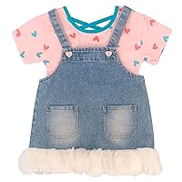 Peacolate 2-6T Summer Little Girls 2pcs Clothing Set Pink Short Sleeves T Shirt and Flower Denim Suspenders Skirt