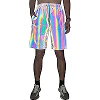 LZLRUN Rainbow Reflective Shorts Pants Men Fluorescent Trousers Casual Night Jogger