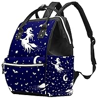 Flying Witch on Broom and Bats Diaper Bag Backpack Baby Nappy Changing Bags Multi Function Large Capacity Travel Bag