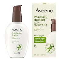 Aveeno Positively Radiant Daily Facial Moisturizer with Broad Spectrum SPF 15 Sunscreen & Soy, Improves the Look of Skin Tone & Texture, Hypoallergenic, Oil-Free, Non-Comedogenic, 4 fl. oz