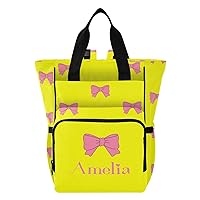 Bow Tie Yellow Custom Diaper Bag Backpack Personalized Large Baby Bag for Boys Girls Toddler Multifunction Travel Back Pack for Maternity Mom Dad with Stroller Straps