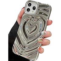 Case for iPhone 15 Pro Max,Luxury Electroplate 3D Love Heart Cute Water Ripple Pattern Curly Wave Shape Bling Glitter for Women Girls Soft Phone Case for iPhone 15 Pro Max,6.7 inch 2023 (DD Silver)