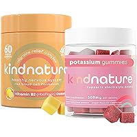 Kind Nature Vitamin B2 Riboflavin 400mg & Potassium Gummies for Adults & Kids - Potassium Supplement 500mg & Riboflavin 400mg Chewable Gummies