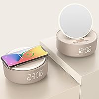 COLSUR Bluetooth Speaker Alarm Clock【Gifts for Women】 Wireless Speaker Charger for iPhone/Samsung, Mirror Clock, Wireless Bedside Lamp, Music Gifts for Men, Women, Teenage Girls, Boys