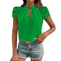 Women Tops Casual, Women's Loose Design Embroidered Mesh Puff Sleeves Keyhole Neckline Pleated Detailed, S XXL