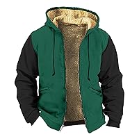 Men Winter Coats Vintage Print Sherpa Fleece Lined Hoodies Long Sleeve Zipper Coats Casual Loose Jackets