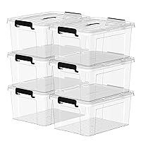 Plastic Storage Bin Box Organizing Container with Lid and Secure Latching Buckles, Clear, 16Qt x 6, Pack of 6
