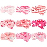 WHAVEL 9 Pack Pink Spa Headband for Washing Face, Makeup Headband Skincare Headbands Face Wash Headband Fluffy Hair Band for Washing Face (B. Pink pattern)
