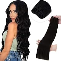 Ponytail Extension Human Hair 16 Inch Bundle Weft Hair Extensions 16Inch 1 Jet Black