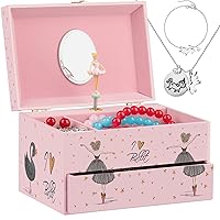 Jewelry Box for Girls Music Box Girls & Unicorn Necklace and Bracelet Jewelry Boxes with Spinning Ballerina & Drawer Musical Jewelry Boxes for girls Birthday Christmas Valentine Gift