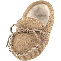Lambland Genuine Suede and Lambswool Moccasin Slippers for Babies/Children - Beige - Sizes 0-24 Months