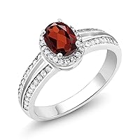 Gem Stone King 925 Sterling Silver 7x5mm Oval Red Garnet 1.10 Cttw Gemstone Birthstone Women's Engagement Ring