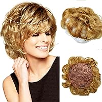 Short Curly Toupee Clip in 100% Real Human Hair Curly Topper Fluffy Clip in Hairpiece Top Topper Wavy Hair Topper for Women 6