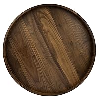 26 x 26 inches Extra Large Round Ottoman Table Tray Wooden Solid Serving Tray with Handle Black Walnut Circle Platter Decorative Tray for Oversized Ottoman Home Breakfast in Bed Tea Coffee