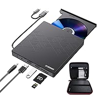External CD DVD Drive, CD Burner USB 3.0 with 2 USB Ports and 2 TF/SD Card Slots, Optical Disk Drive for Laptop Mac, PC Windows 11/10/8/7 Linux OS with Carrying Case