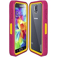 Amzer Crusta Rugged Case Tempered Glass with Holster for Samsung Galaxy S5 - Retail Packaging - Magenta on Yellow